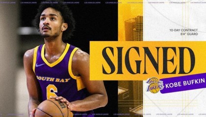 官方：湖人与科比-巴夫金签下10天短合同，后者穿18号